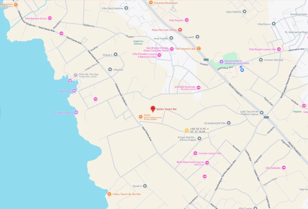 Spilies Tavern Bar in Coral Bay, Paphos, featuring a cozy outdoor seating area