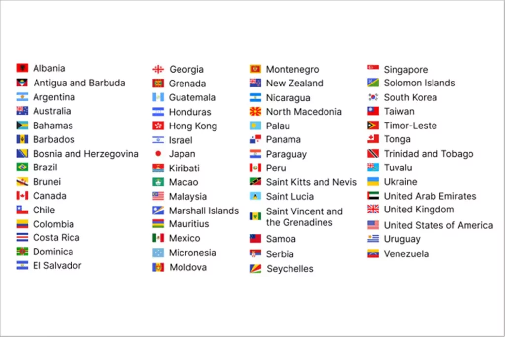 Map highlighting countries whose nationals must apply for ETIAS authorization to travel to the European Union, including nations from North America, Australia, and several Asian countries