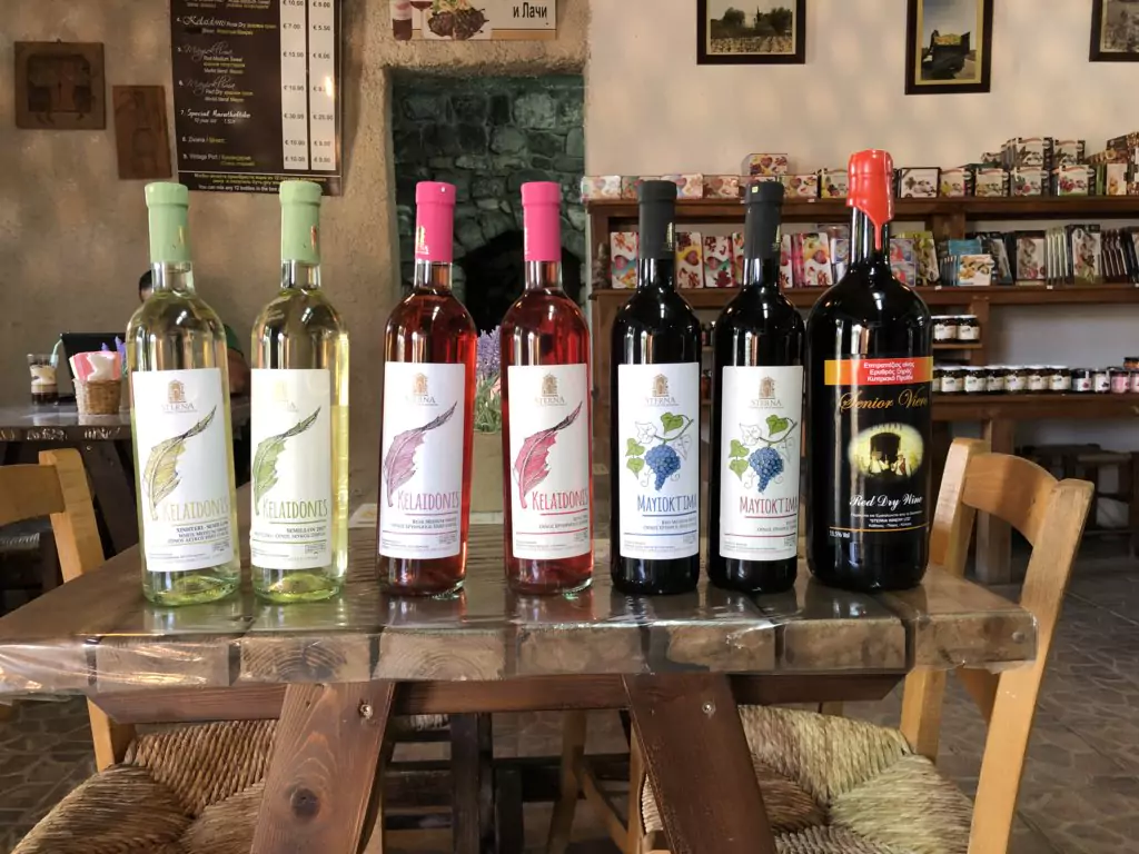 Close-up of Sterna Winery’s wine collection, showcasing the craftsmanship in each bottle