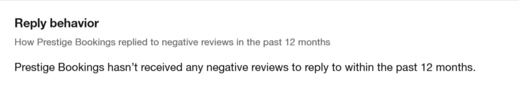 Prestige Bookings no negitive reviews in past 12 months