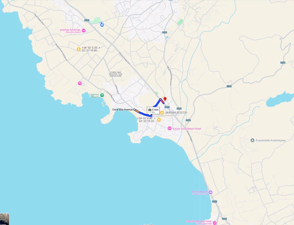 Location of Philippos Supermarket, Coral Bay, Paphos, Cyprus